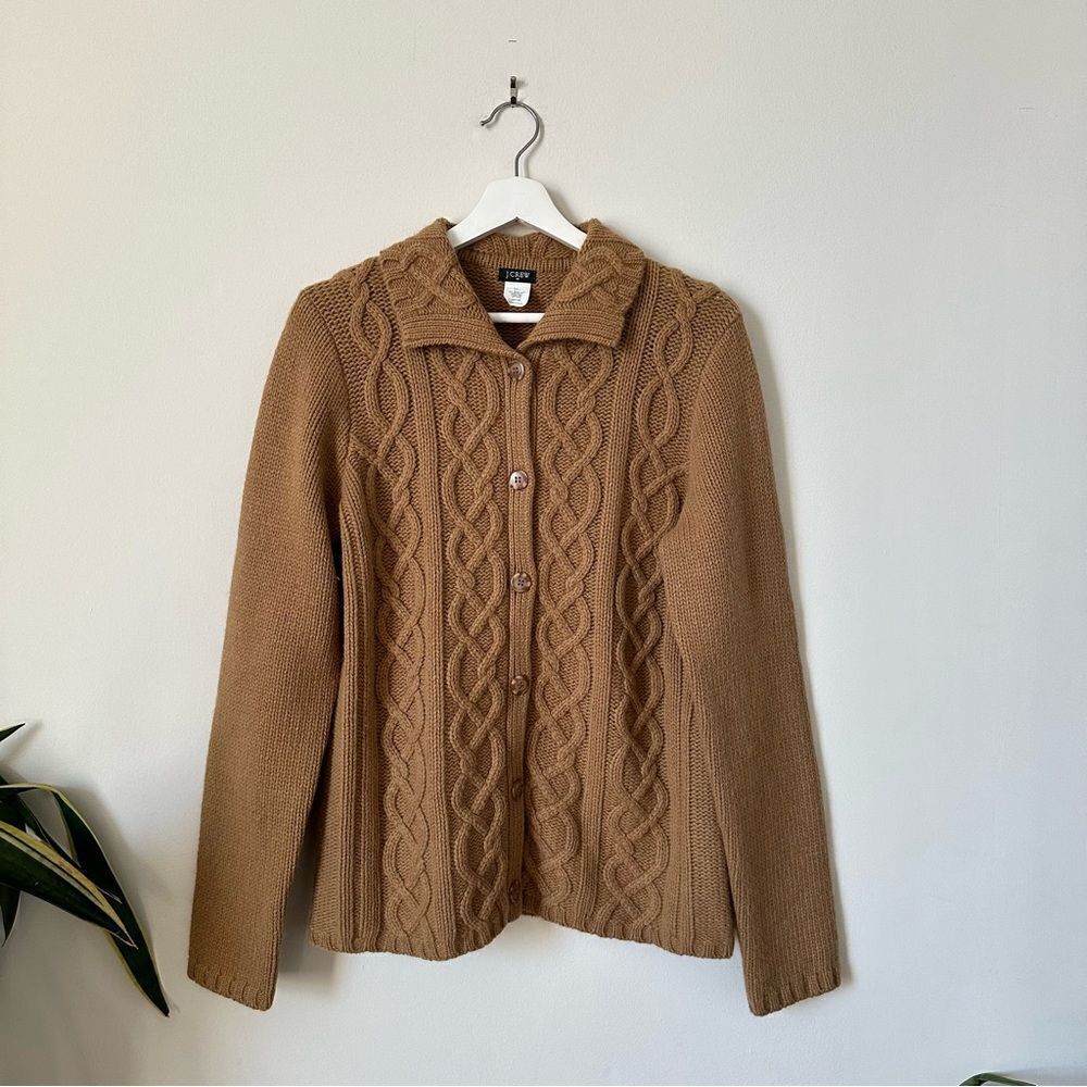 Vintage J.Crew Angora Wool Cable Knit Cardigan Tan Button Front Size L